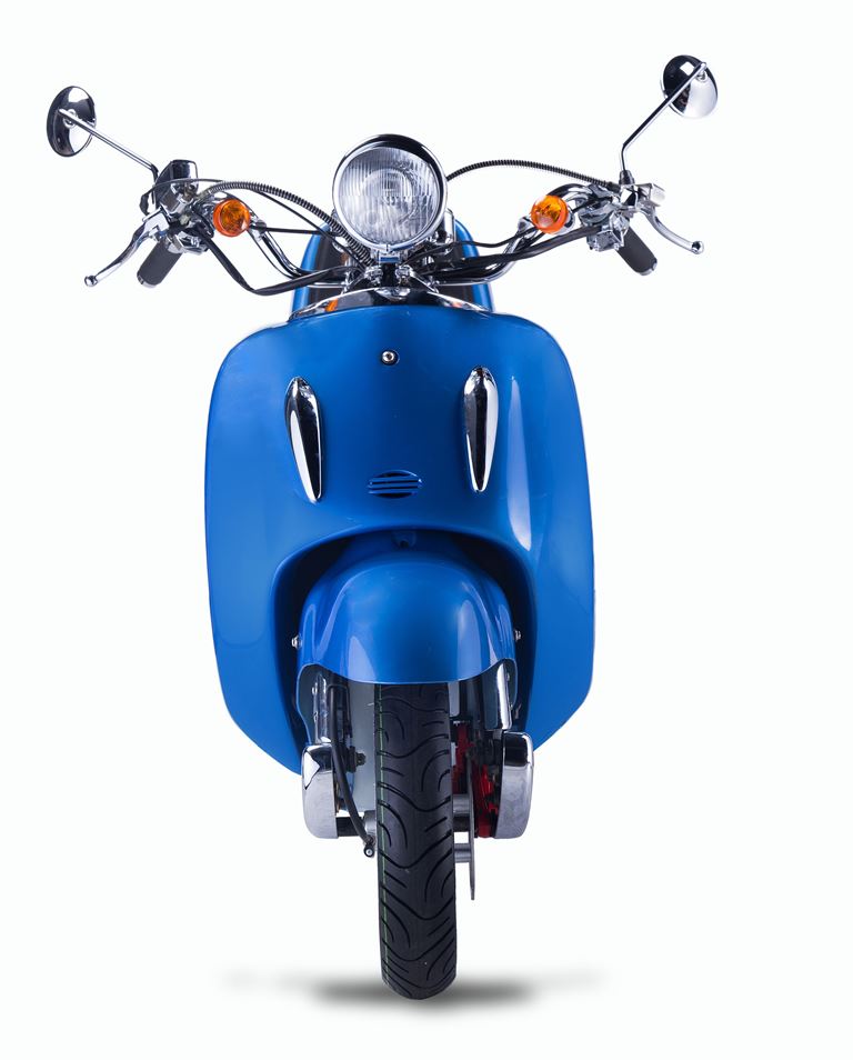 Motorroller Techno Classic Retro Roller blau mit brauner Sitzbank